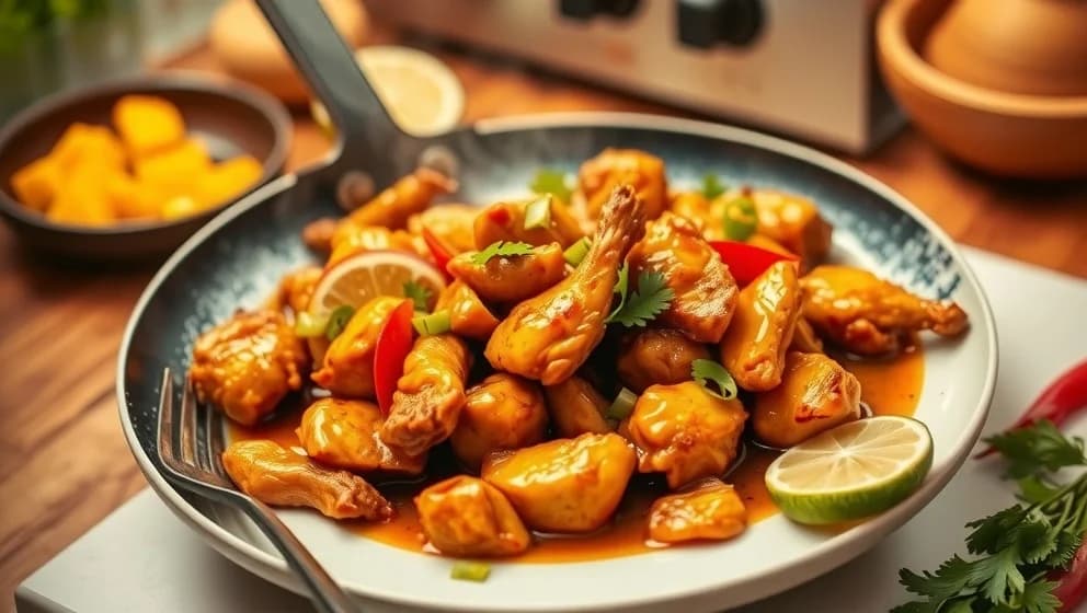 Kyckling stekt med mangofrön så gott